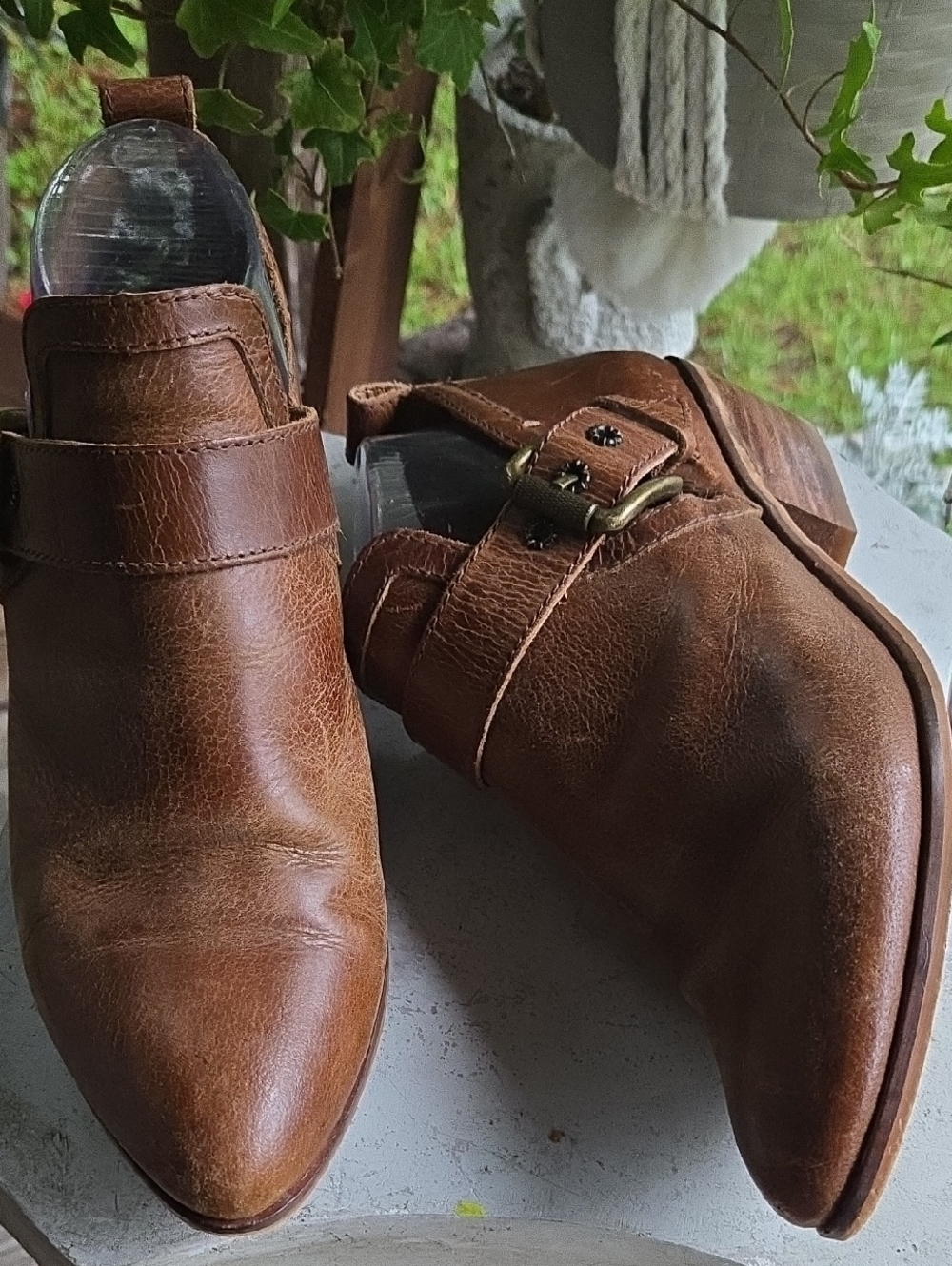 Frye & Co Rubie Cognac Brown Leather Moto Ankle Bootie Size 8